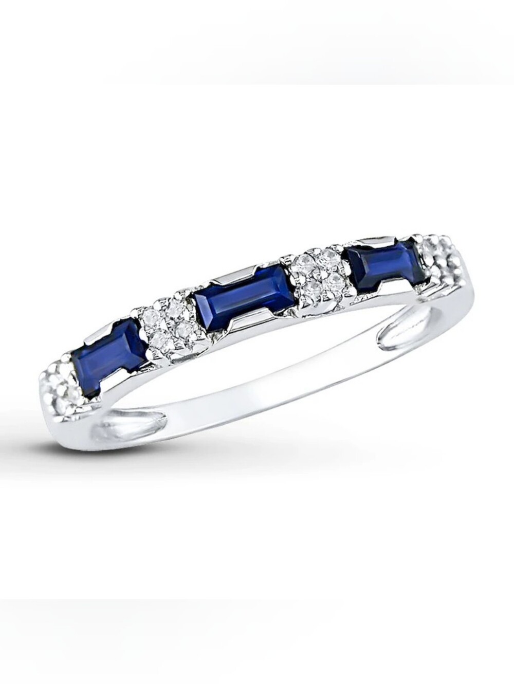 10K Solid Gold White Natural Sapphire Ring 1/15 ct tw Diamonds Size 7